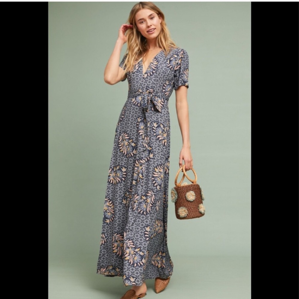 Anthropologie ODELLS Zinaida Maxi Wrap Blue Dress